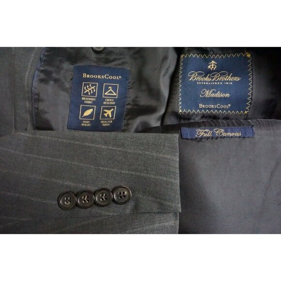 Brooks Brothers Madison Brookscool CURRENT Wool Blend Gray Striped 2 Pc Suit 40R - Picture 1 of 14